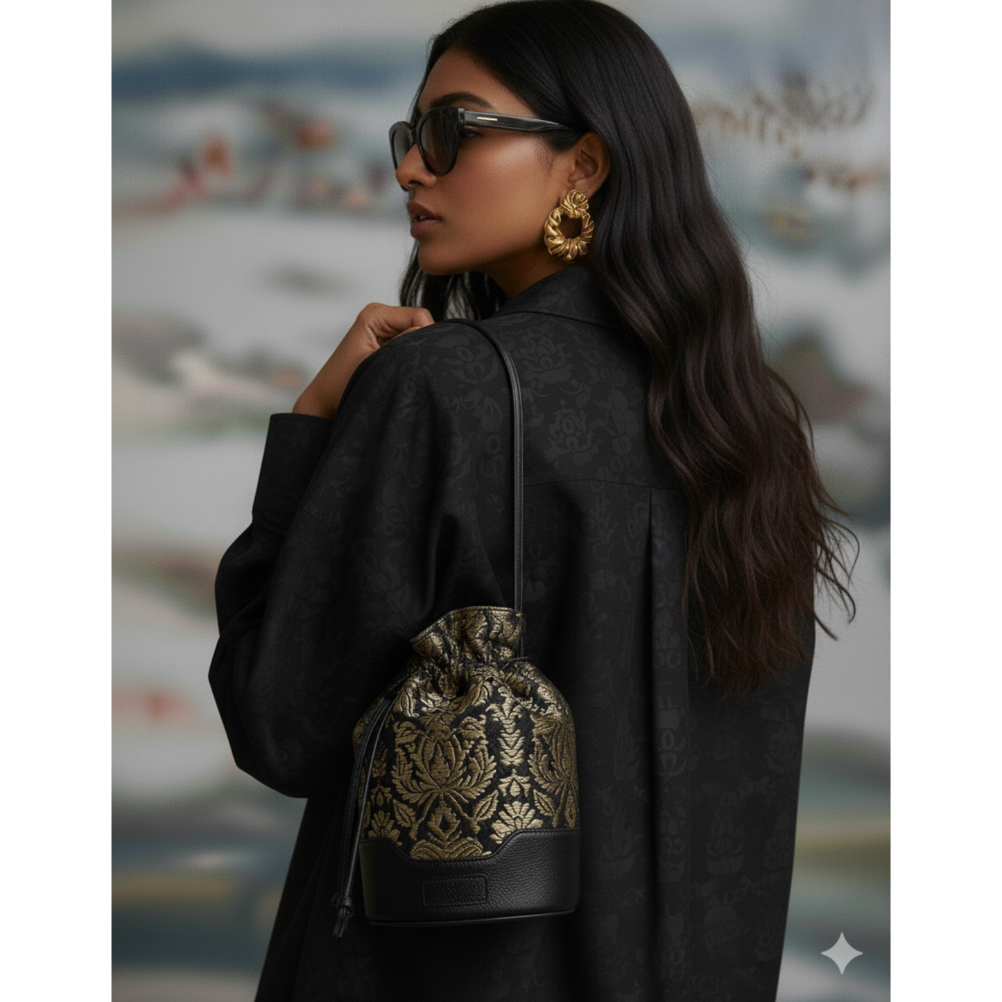 Midnight Brocade Potli - Obsidian Black