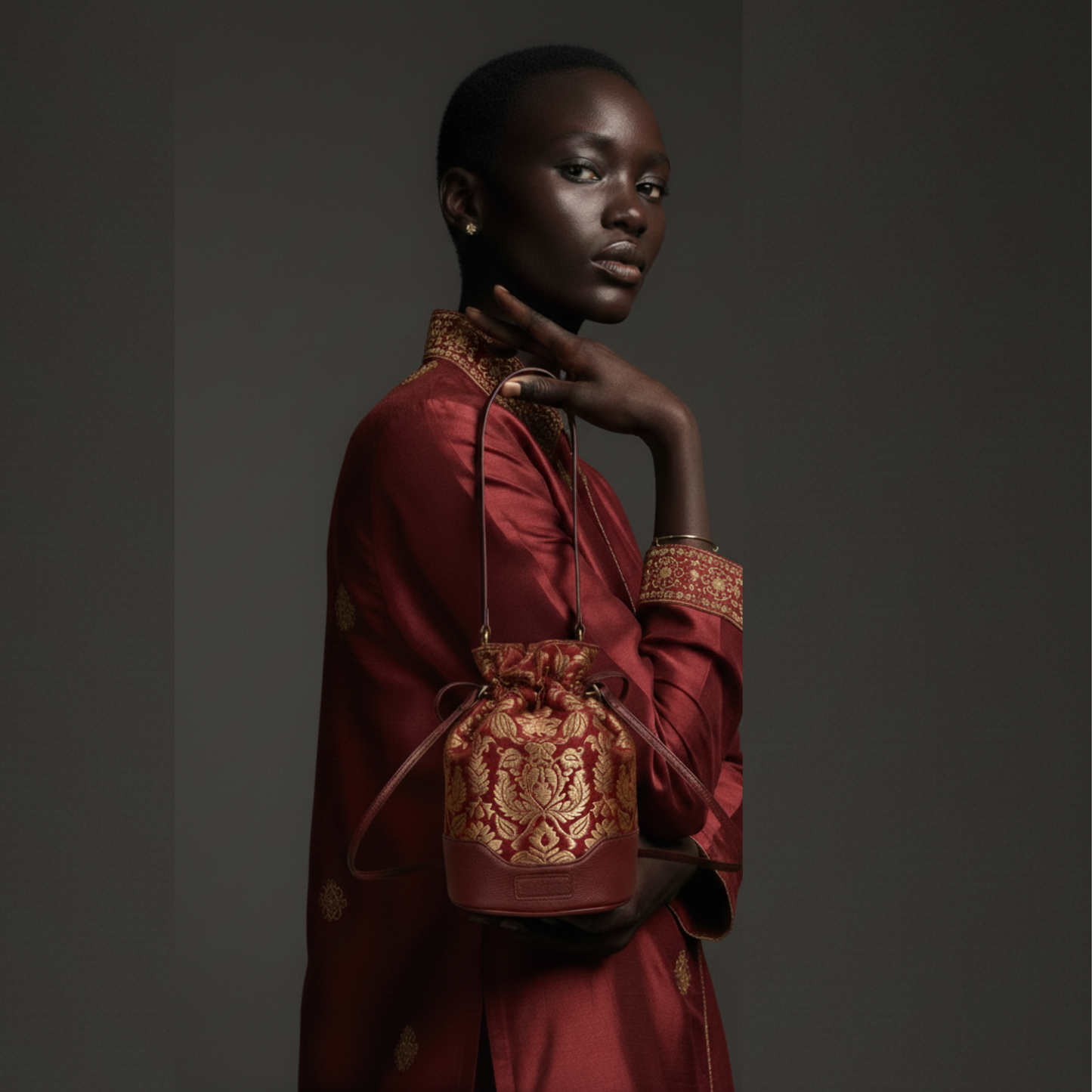 Crimson Tapestry Potli - Ruby Red