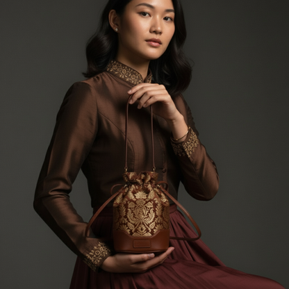 Regal Brocade Potli - Mocha Brown