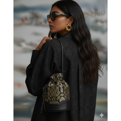 Midnight Brocade Potli - Obsidian Black