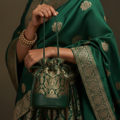 Emerald Bloom Potli - Deep Forest Green