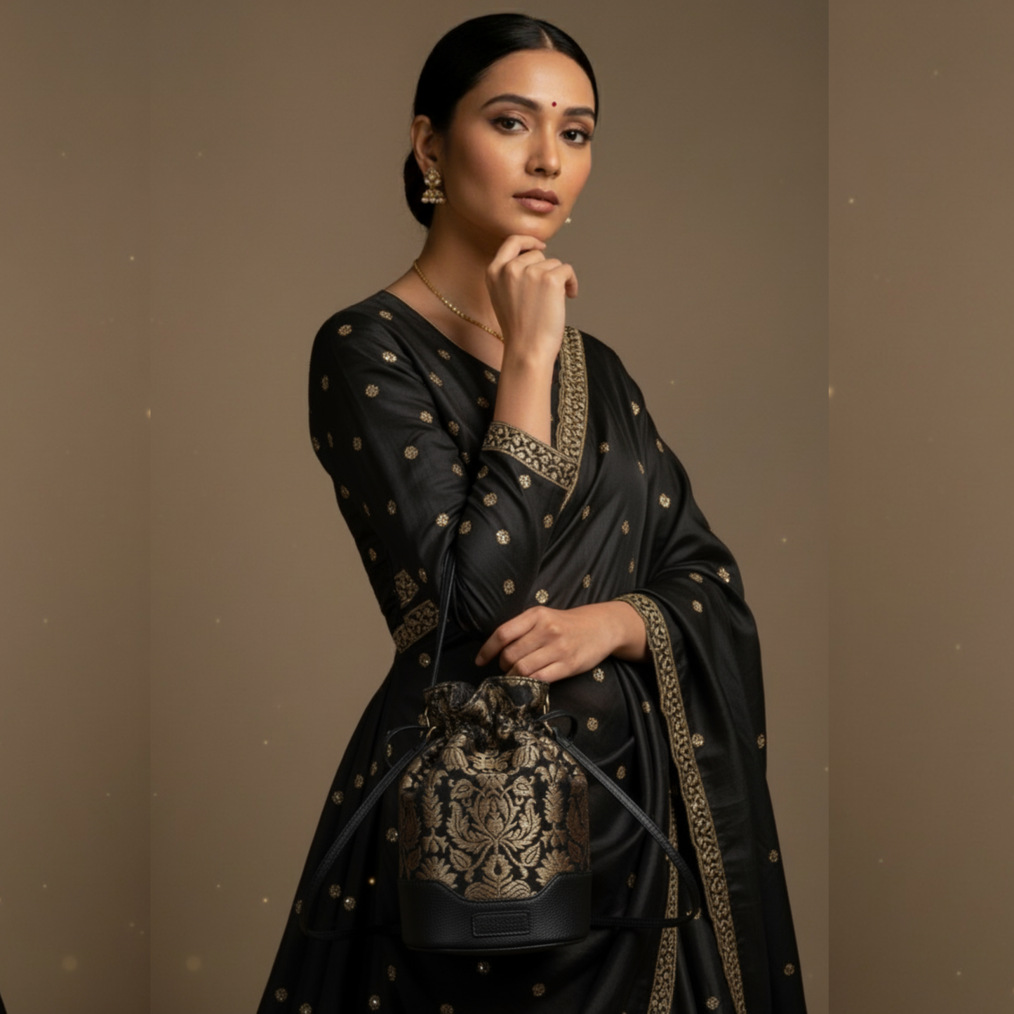 Midnight Brocade Potli - Obsidian Black