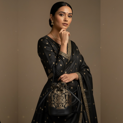 Midnight Brocade Potli - Obsidian Black