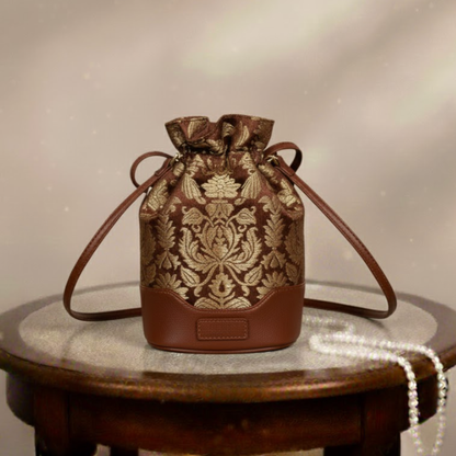 Regal Brocade Potli - Mocha Brown
