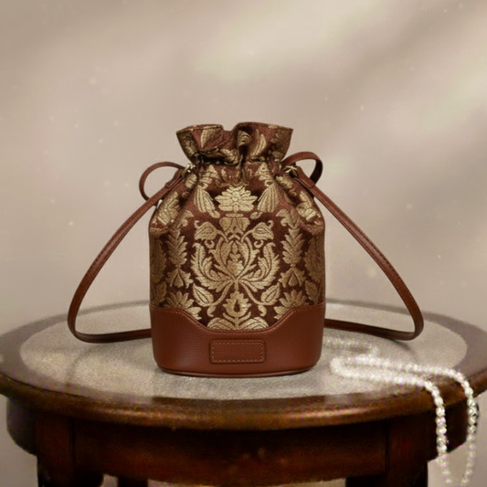 Regal Brocade Potli - Mocha Brown