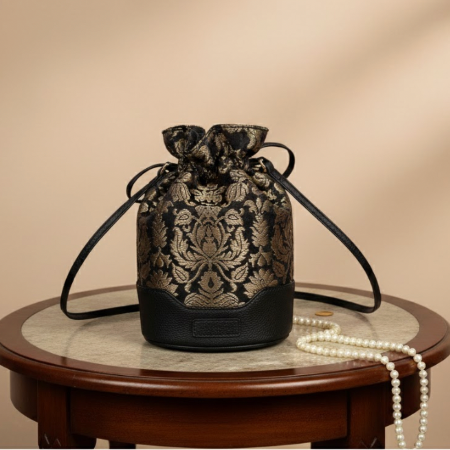 Midnight Brocade Potli - Obsidian Black