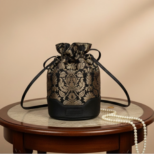 Midnight Brocade Potli - Obsidian Black