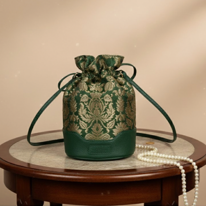 Emerald Bloom Potli - Deep Forest Green