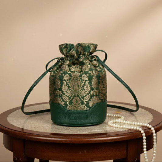 Emerald Bloom Potli - Deep Forest Green